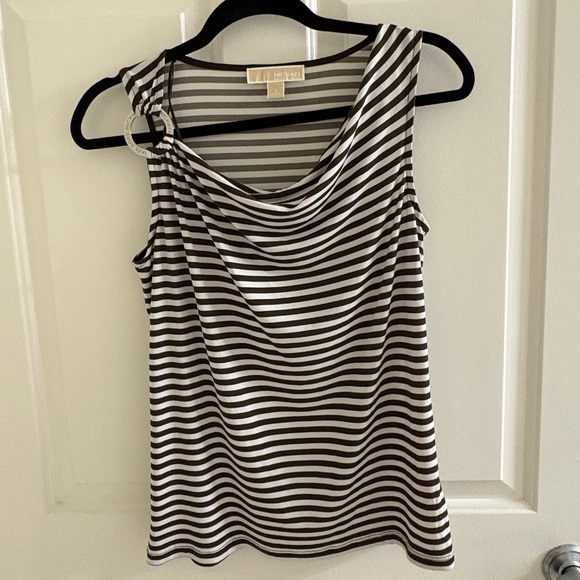 Michael Kors Striped Sleeveless Drape-Neck Top with Logo Ring Detail – Size S - Picture 1 of 5